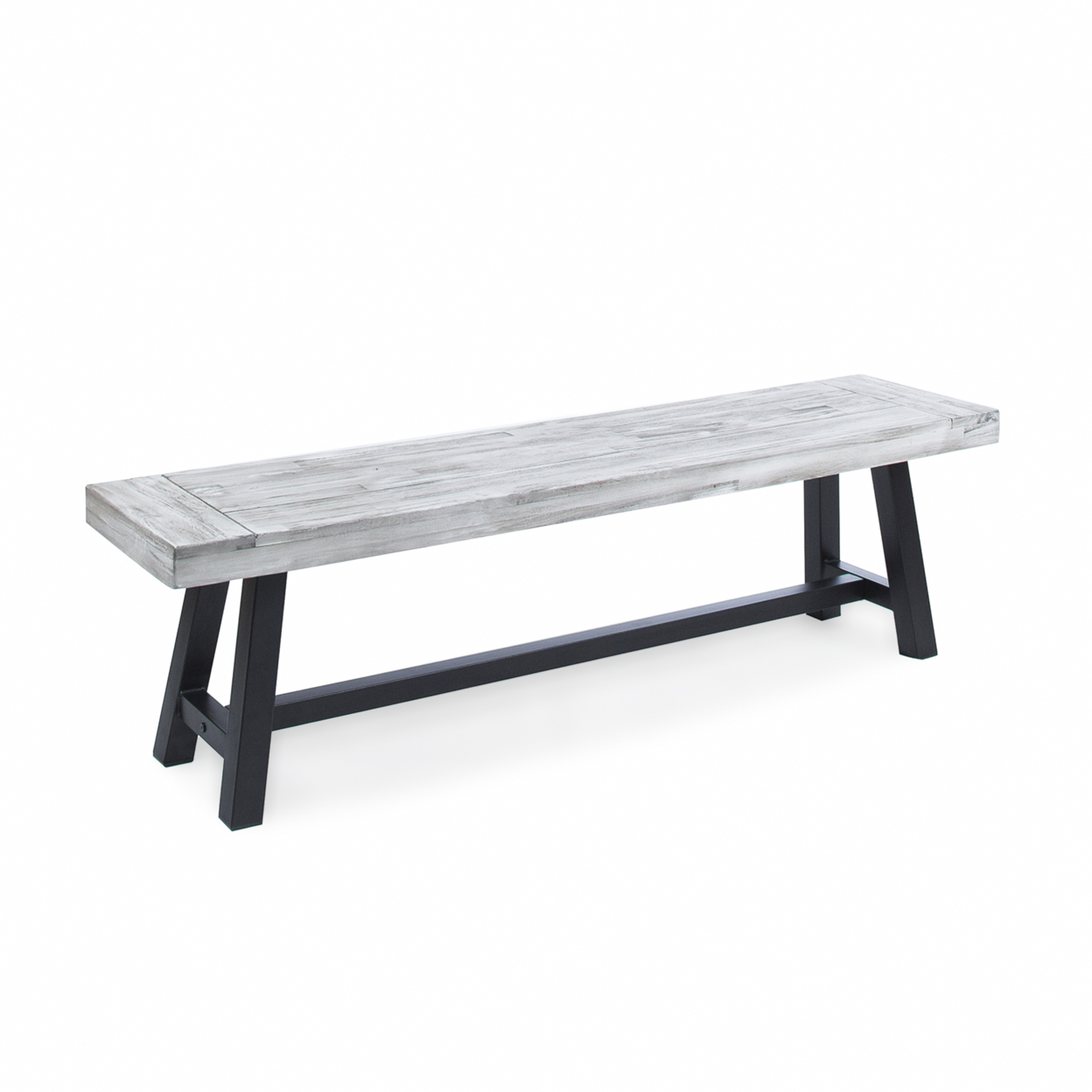 Angelina Indoor Farmhouse Acacia Wood Dining Bench With Rustic Metal Finish Frame - Light Gray/Black