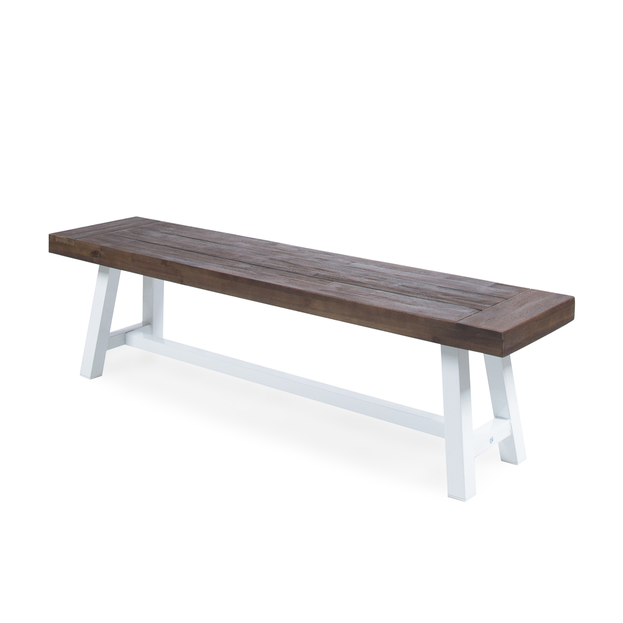 Angelina Indoor Farmhouse Acacia Wood Dining Bench With Rustic Metal Finish Frame - Light Gray/Black