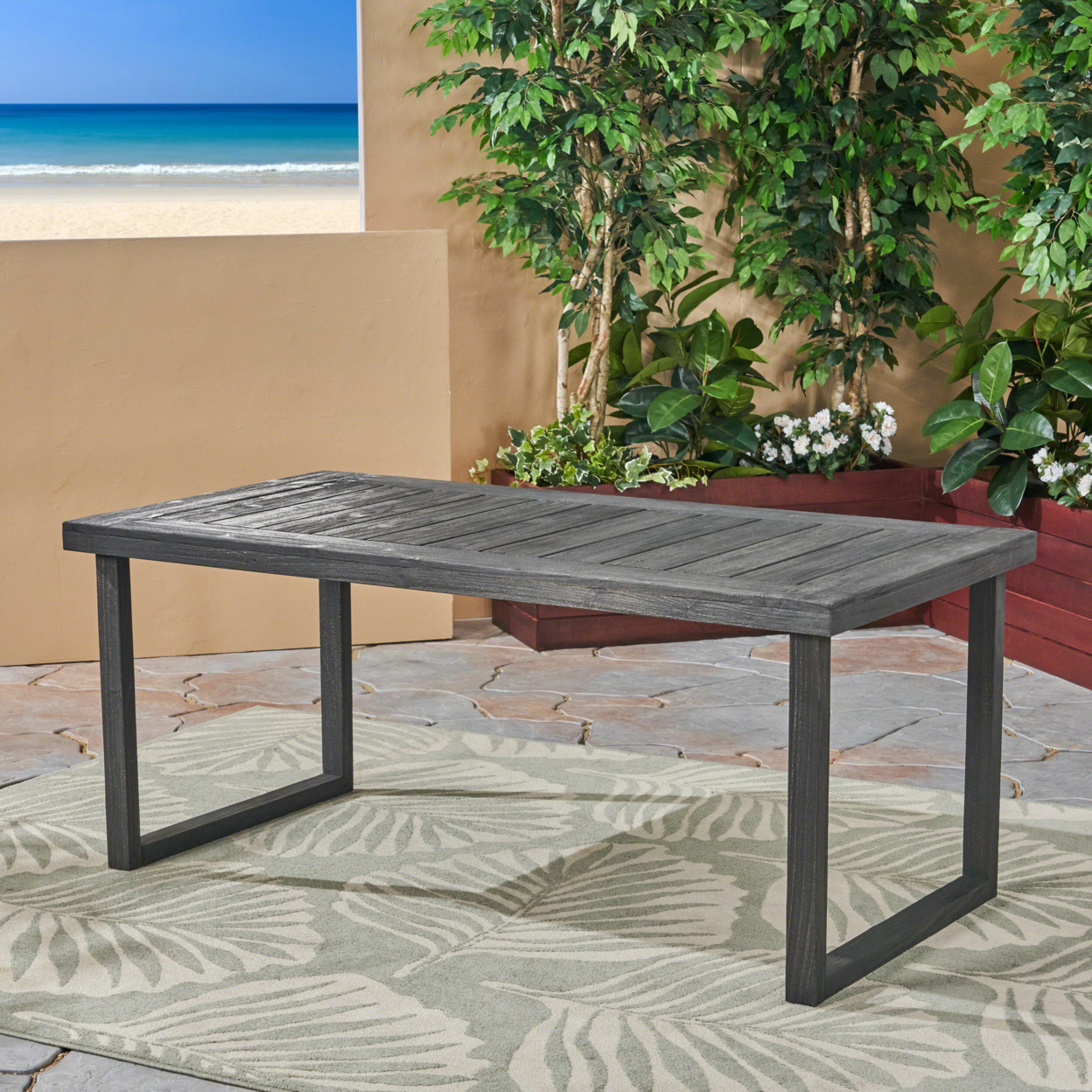 Ann Outdoor 69-inch Acacia Wood Dining Table - Dark Gray