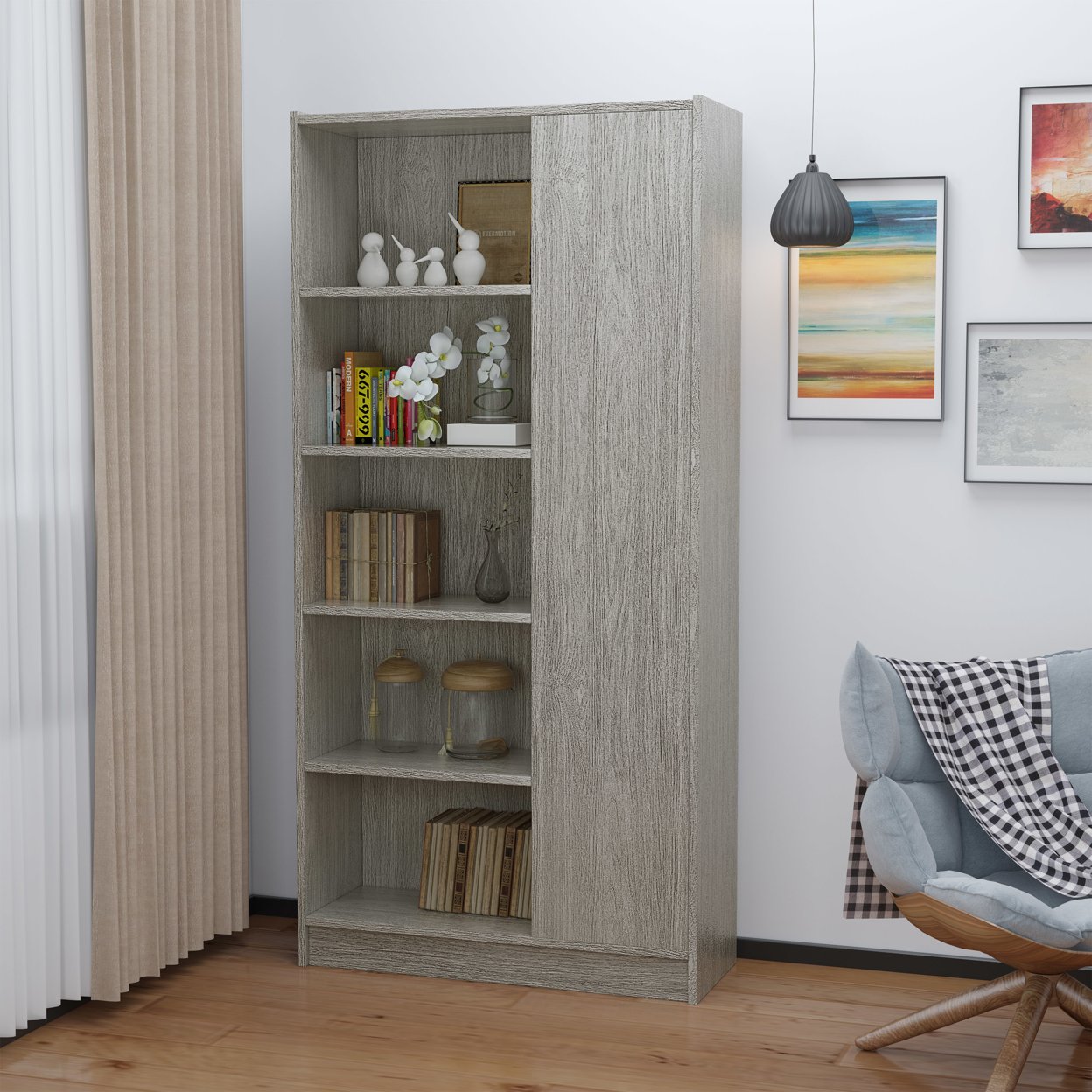 Annabelle Mid Century Finished Faux Wood Bookcase - Gray Oak