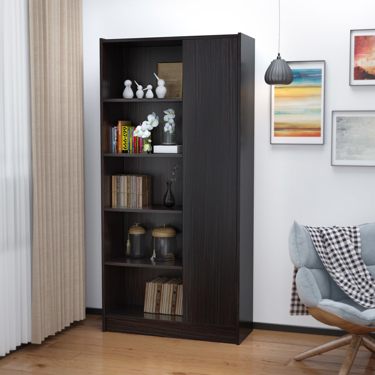 Annabelle Mid Century Finished Faux Wood Bookcase - Wenge