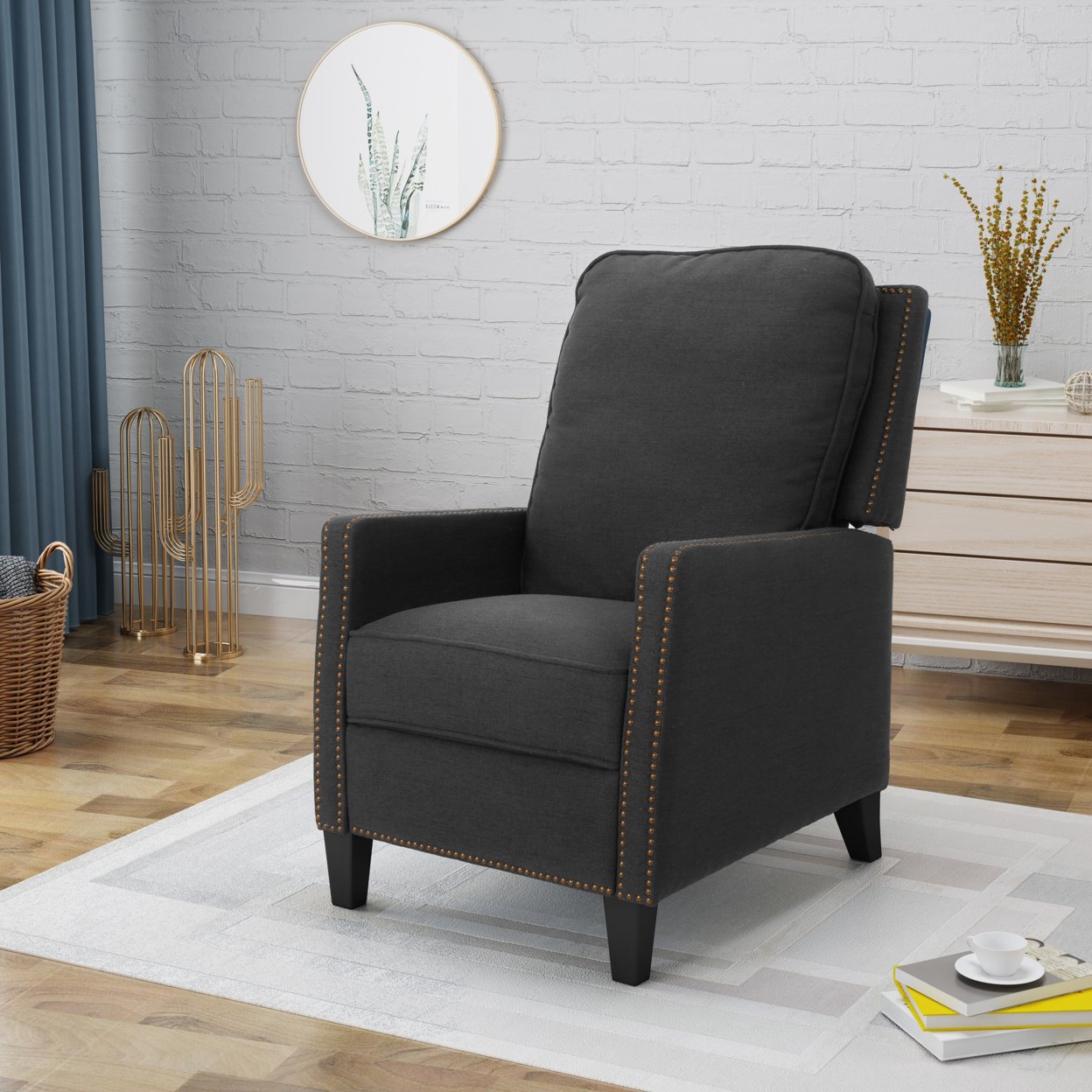 Armstrong Traditional Fabric Recliner - Dark Grey
