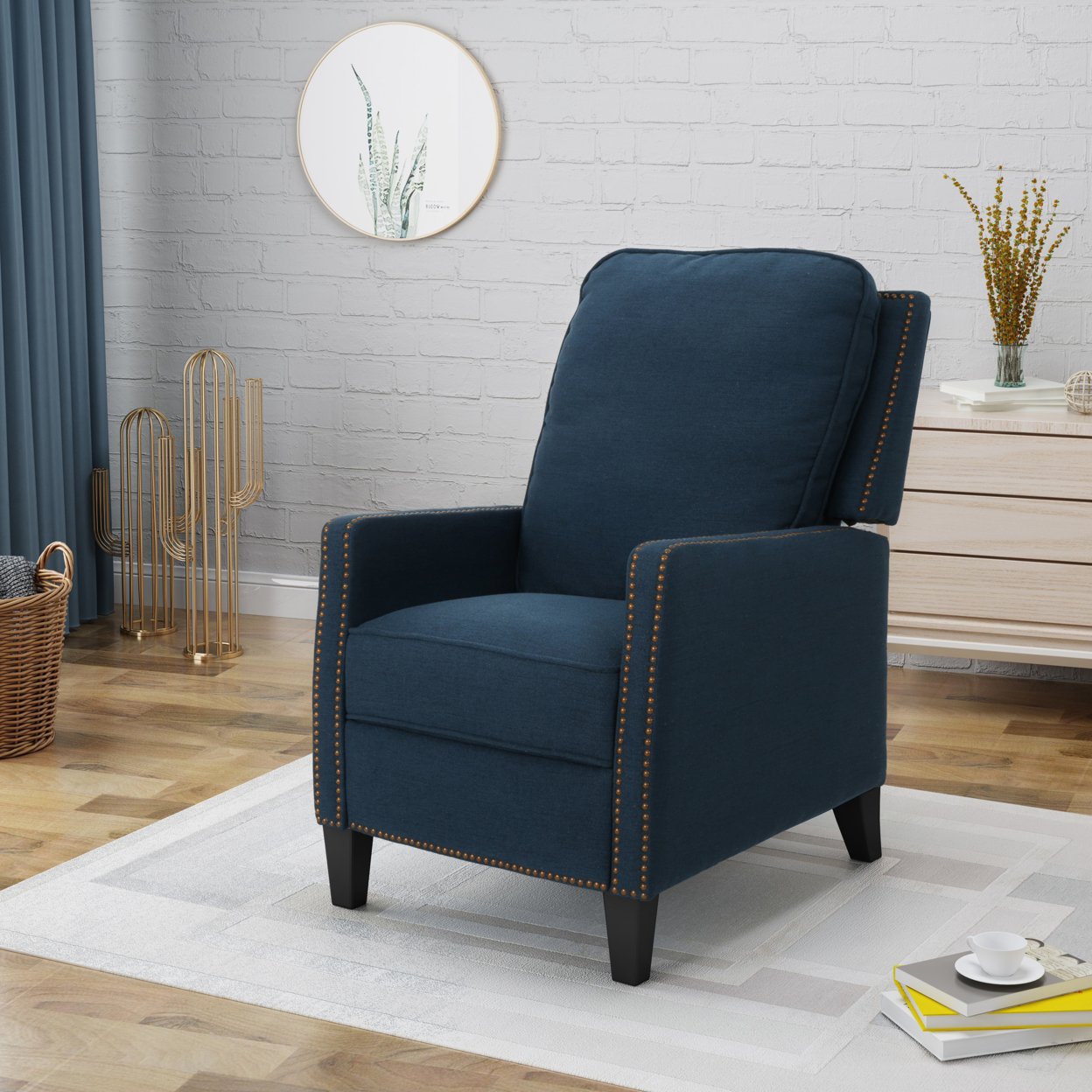 Armstrong Traditional Fabric Recliner - Navy Blue