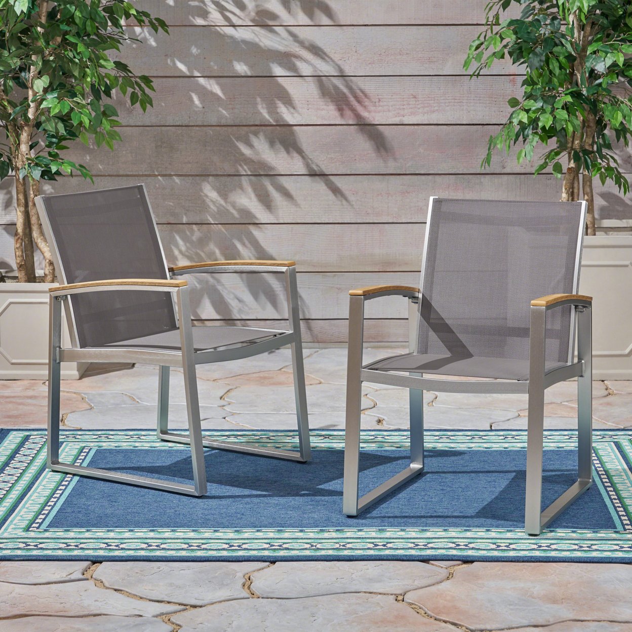 Aubrey Patio Dining Chairs - Gray + Silver, Mesh