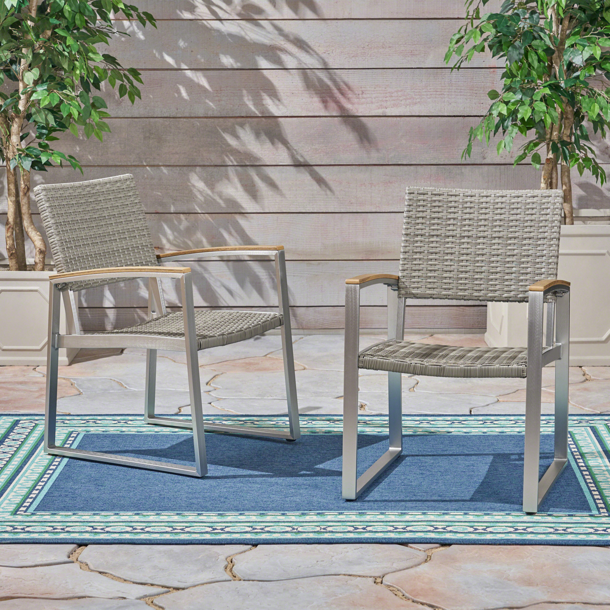 Aubrey Patio Dining Chairs - Gray + Silver, Mesh
