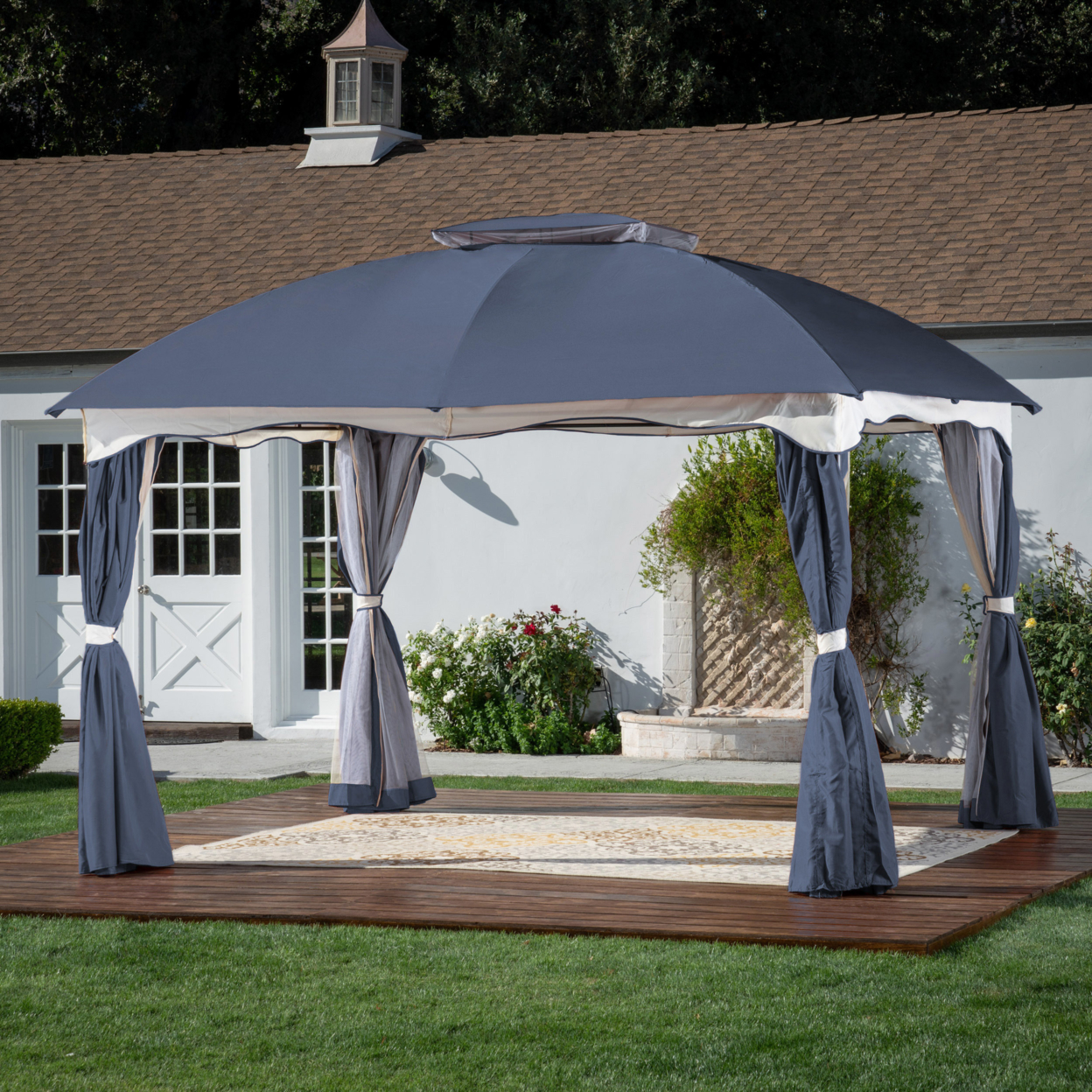 Ava Outdoor 12by10-foot Water Resistant Fabric And Steel Gazebo - Blue