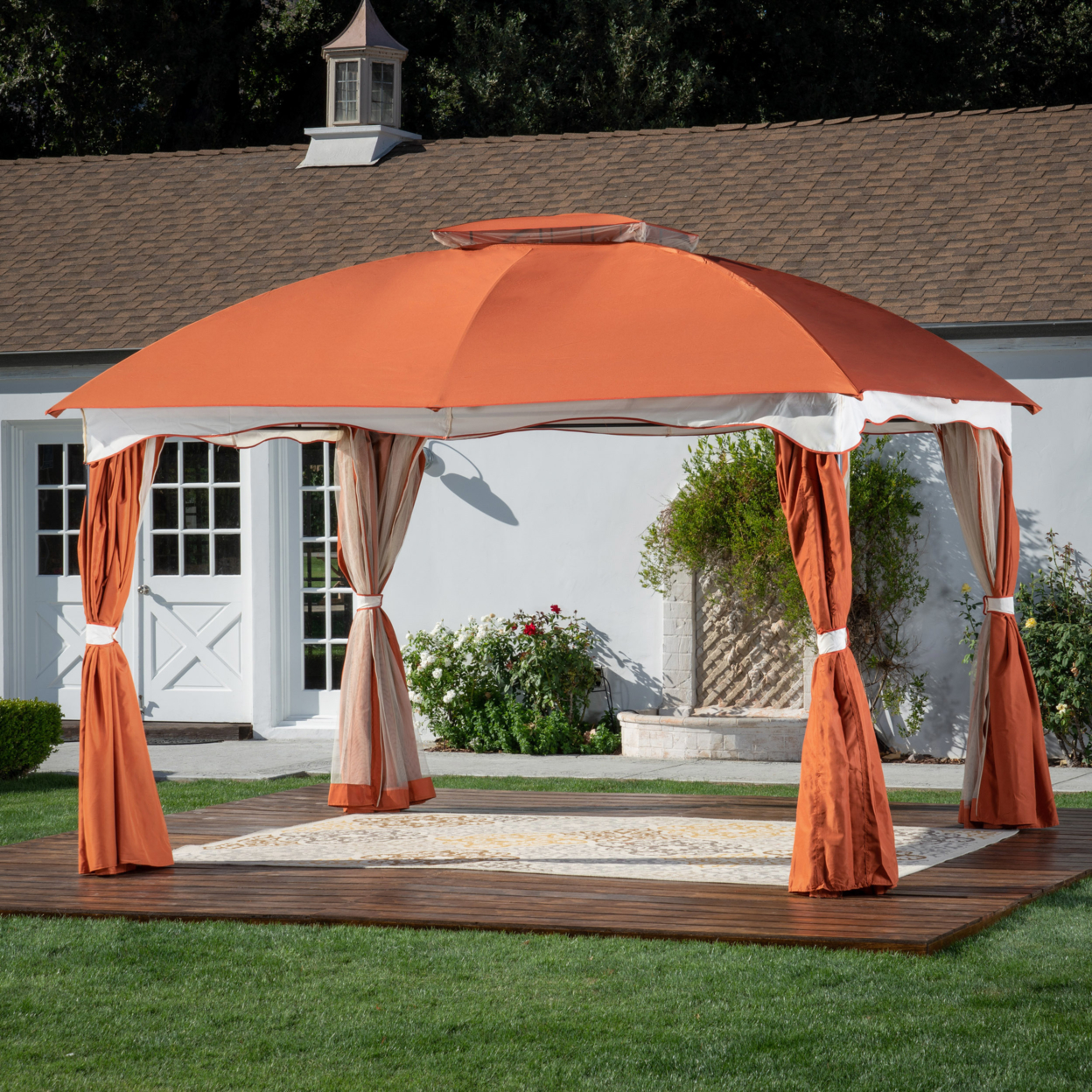 Ava Outdoor 12by10-foot Water Resistant Fabric And Steel Gazebo - Canvas Rust Orange