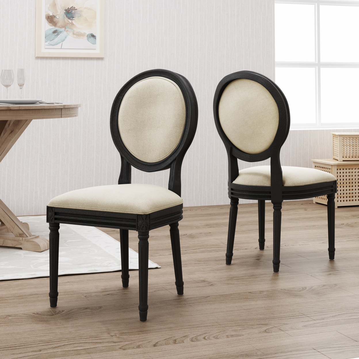 Babbs Traditional Fabric Dining Chairs - Dark Gray