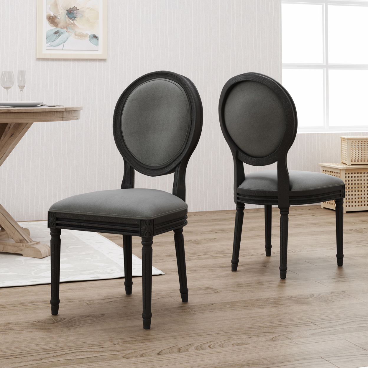Babbs Traditional Fabric Dining Chairs - Dark Gray