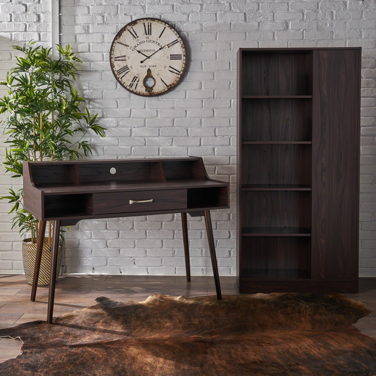 Beatrice Mid Century Modern 2 Piece Finished Faux Wood Home Office Set - Wenge