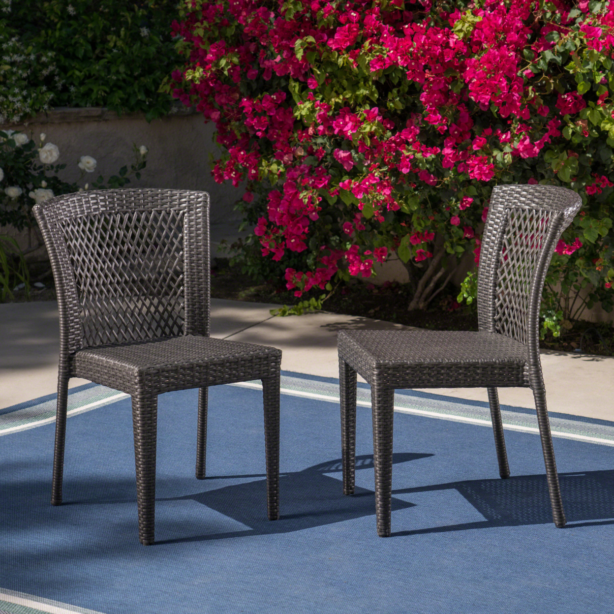 Bonnie Outdoor Gray Wicker Stackable Dining Chairs - Set Of 2