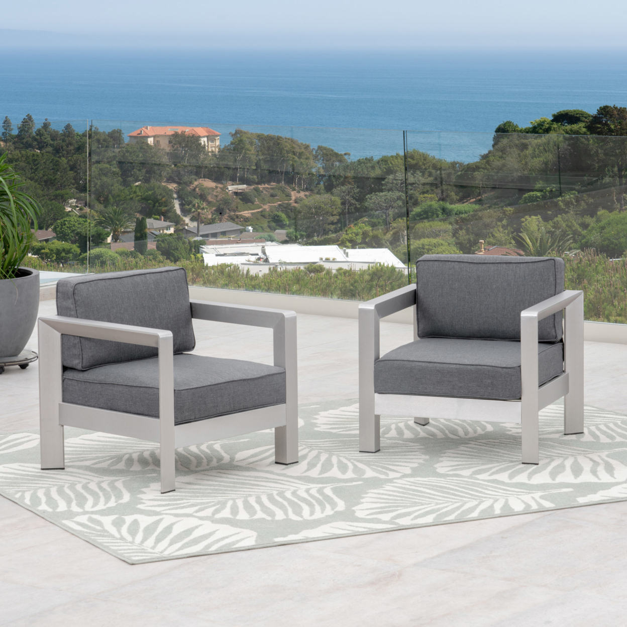 Booth Outdoor Aluminum Club Chairs - Gray, Set Of 4