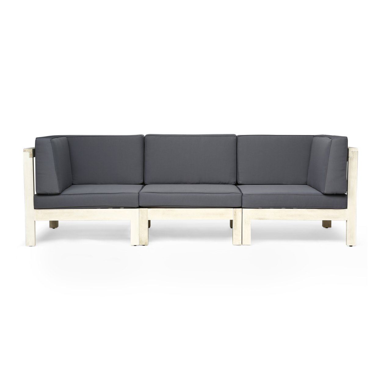 Brava Outdoor Modular Acacia Wood Sofa With Cushions - Weathered Gray + Dark Gray