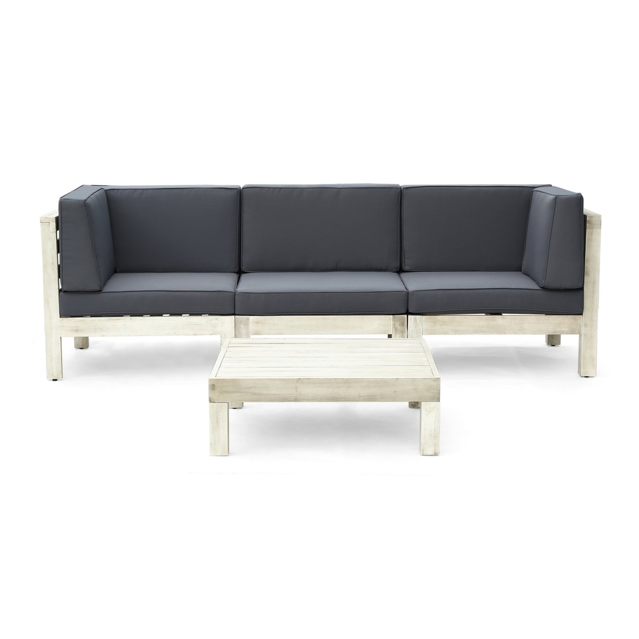 Brava Outdoor Modular Acacia Wood Sofa And Coffee Table Set With Cushions - Dark Gray