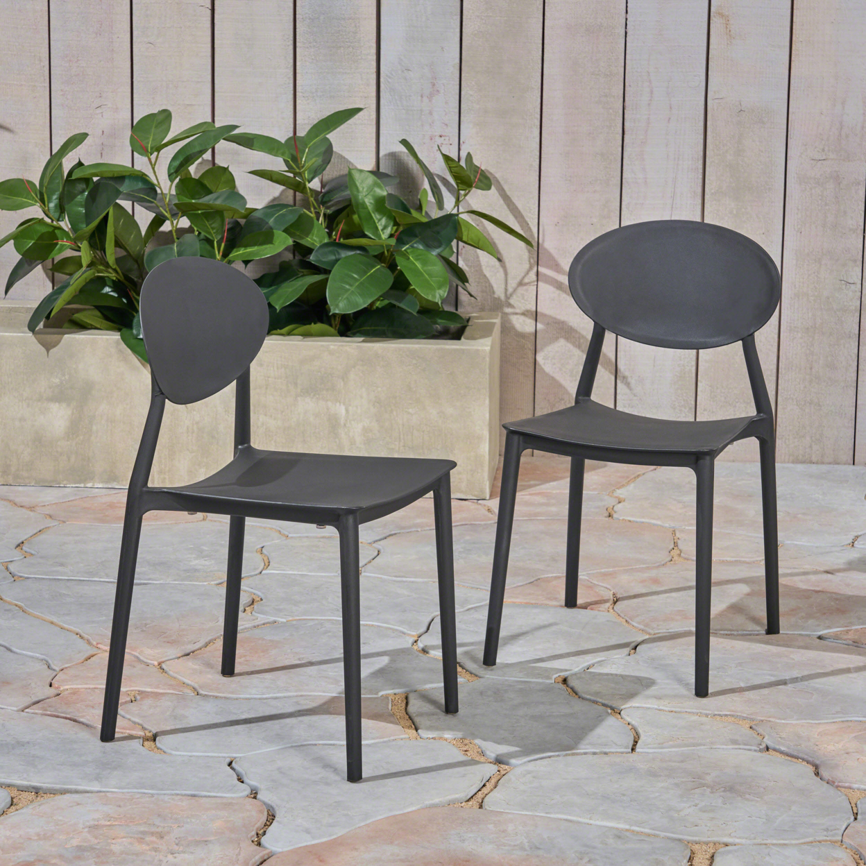 Brynn Outdoor Plastic Chairs (Set Of 2) - Black, Set Of 4