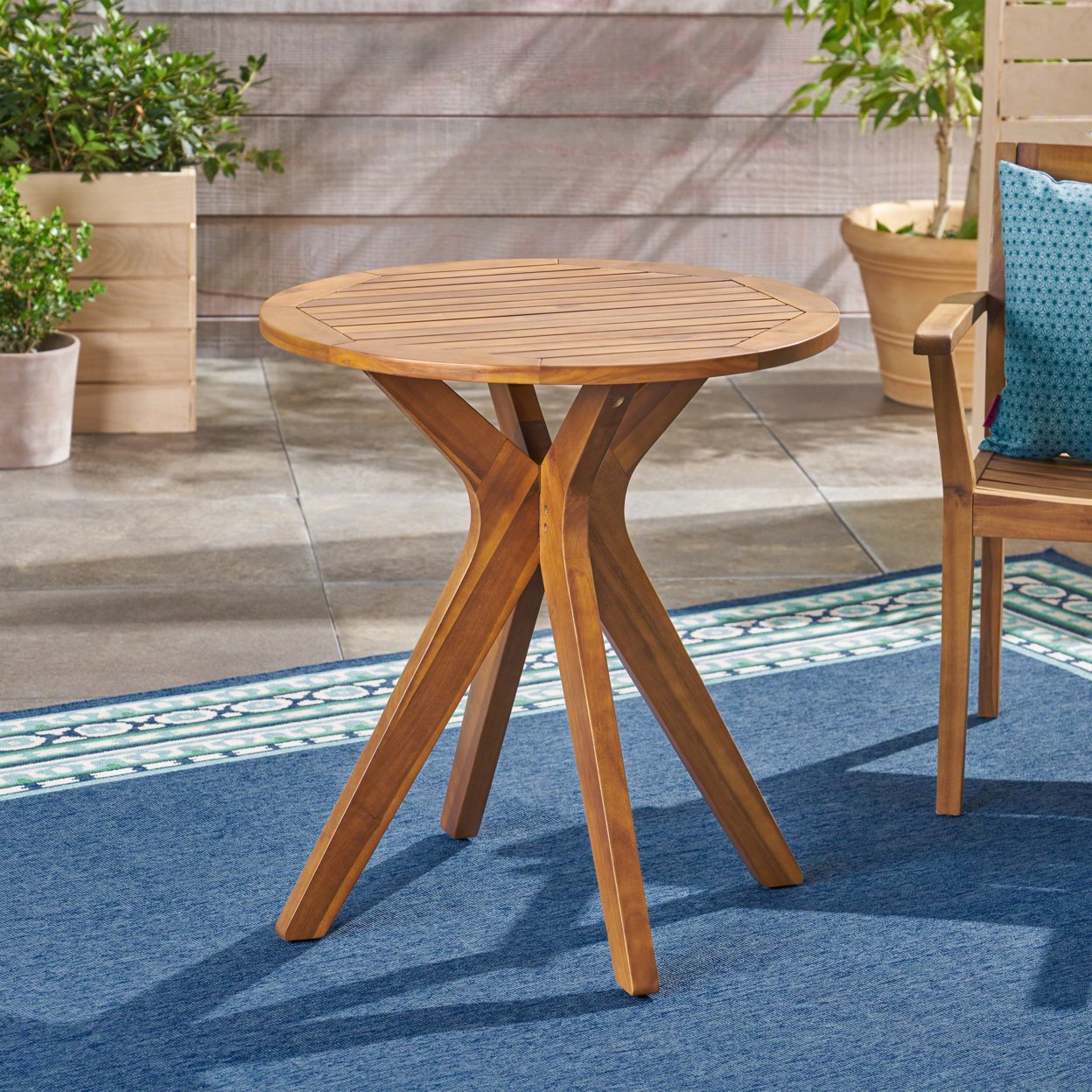 Brigitte Outdoor Round Acacia Wood Bistro Table With X Legs - Teak