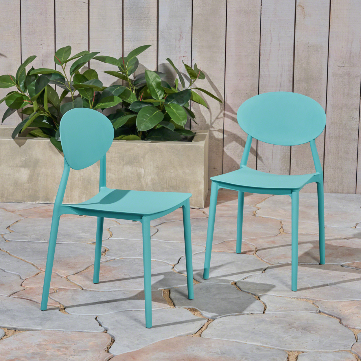 Brynn Outdoor Plastic Chairs (Set Of 2) - Teal, Set Of 2