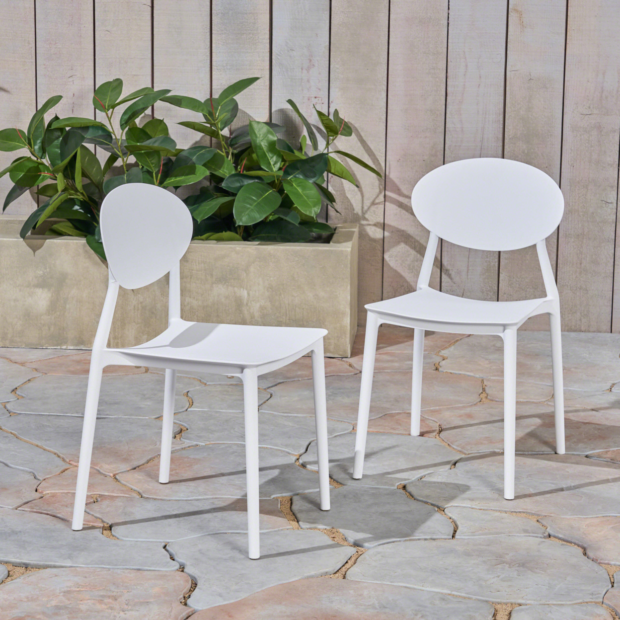 Brynn Outdoor Plastic Chairs (Set Of 2) - White, Set Of 2
