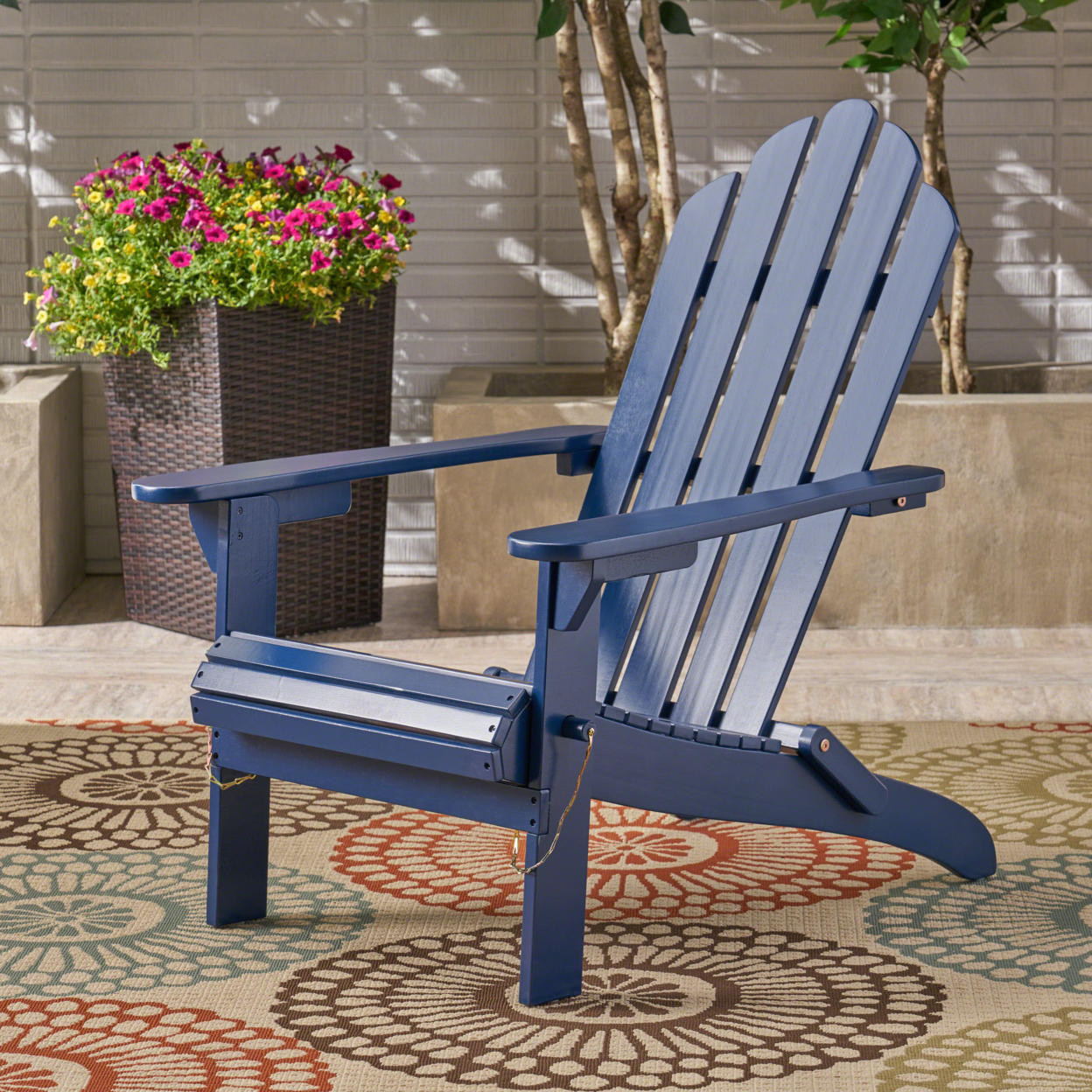 Cara Outdoor Foldable Acacia Wood Adirondack Chair - Blue