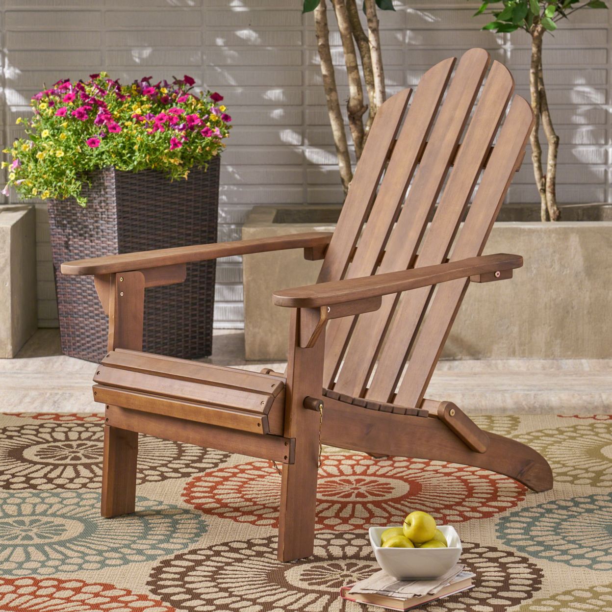 Cara Outdoor Foldable Acacia Wood Adirondack Chair - Brown