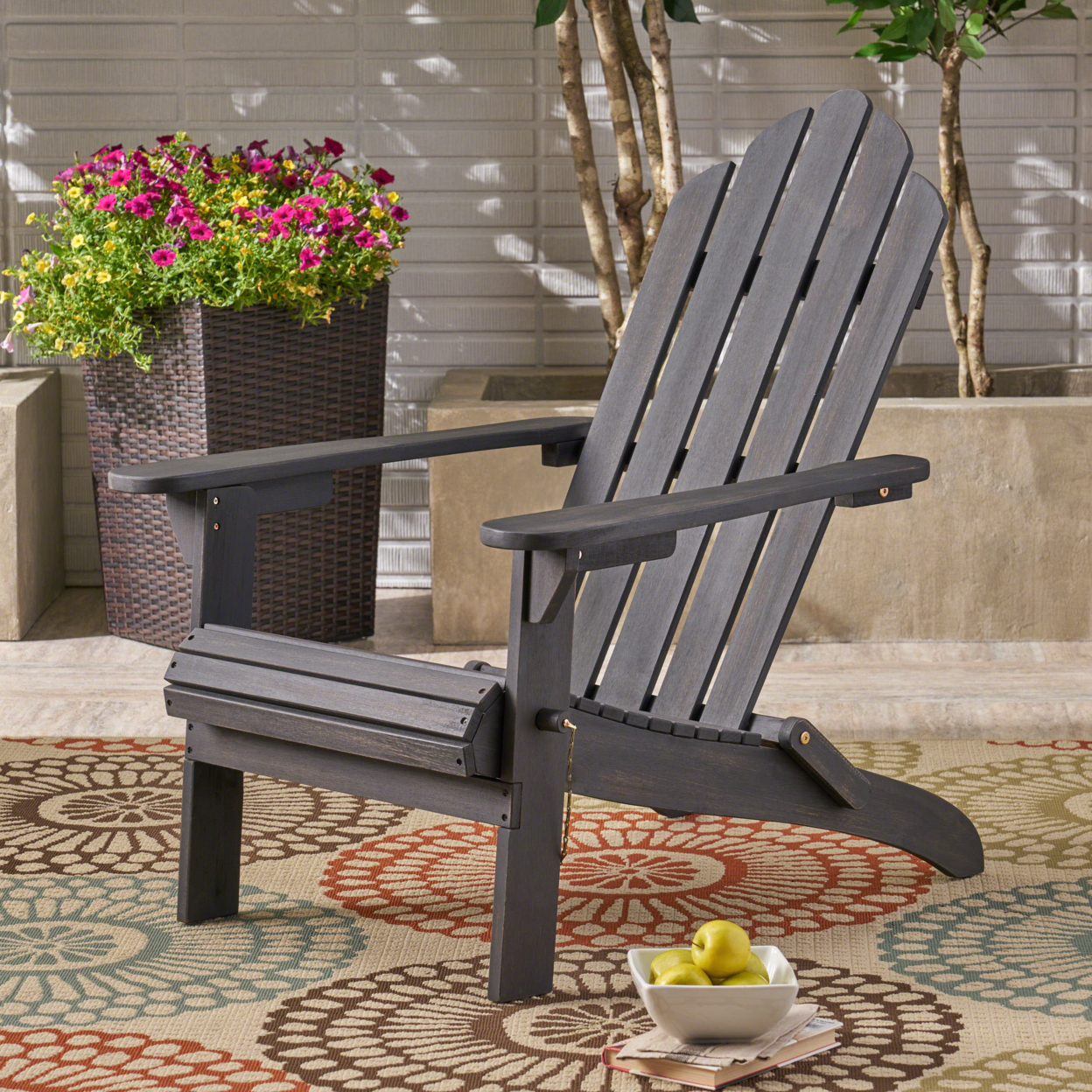 Cara Outdoor Foldable Acacia Wood Adirondack Chair - Dark Gray
