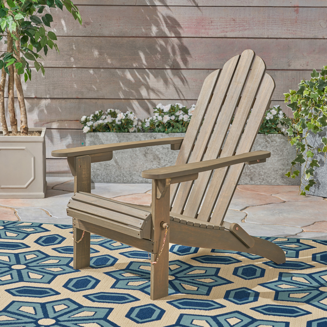 Cara Outdoor Foldable Acacia Wood Adirondack Chair - Gray