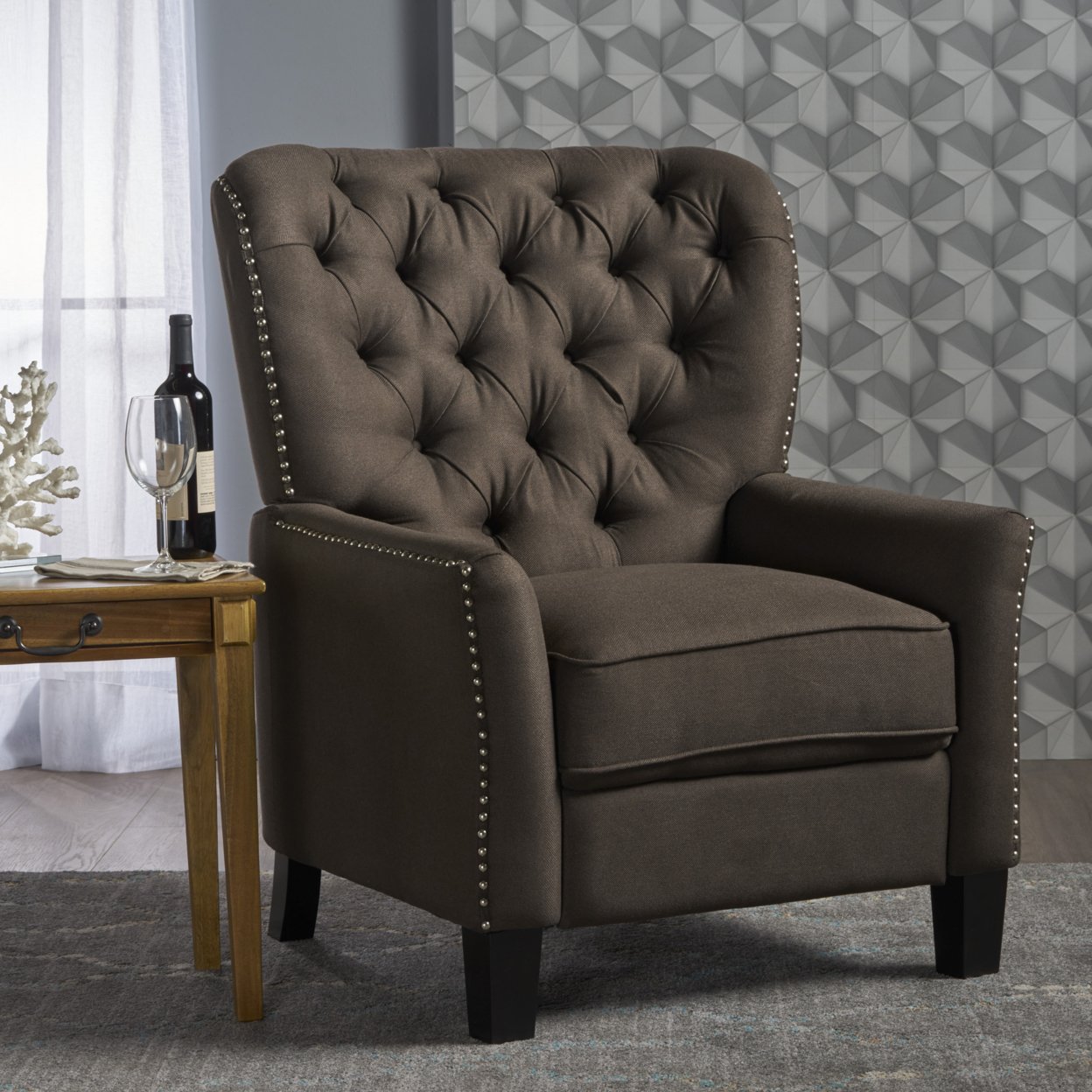 Carlyle Tufted Back Fabric Recliner Armchair - Light Gray