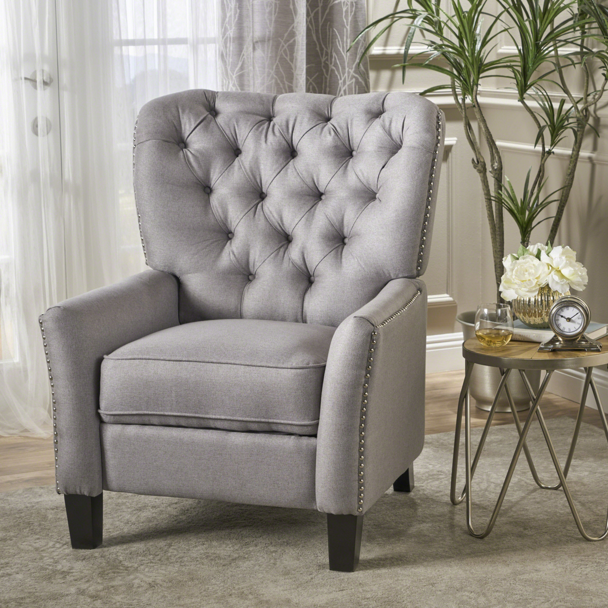 Carlyle Tufted Back Fabric Recliner Armchair - Light Gray