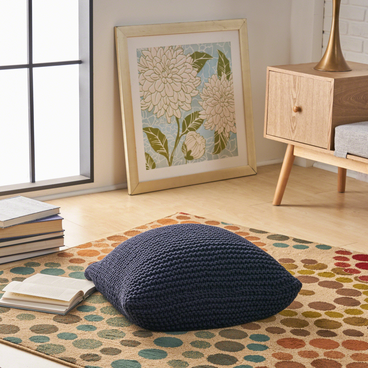 Cary Knitted Cotton Floor Cushion - Navy