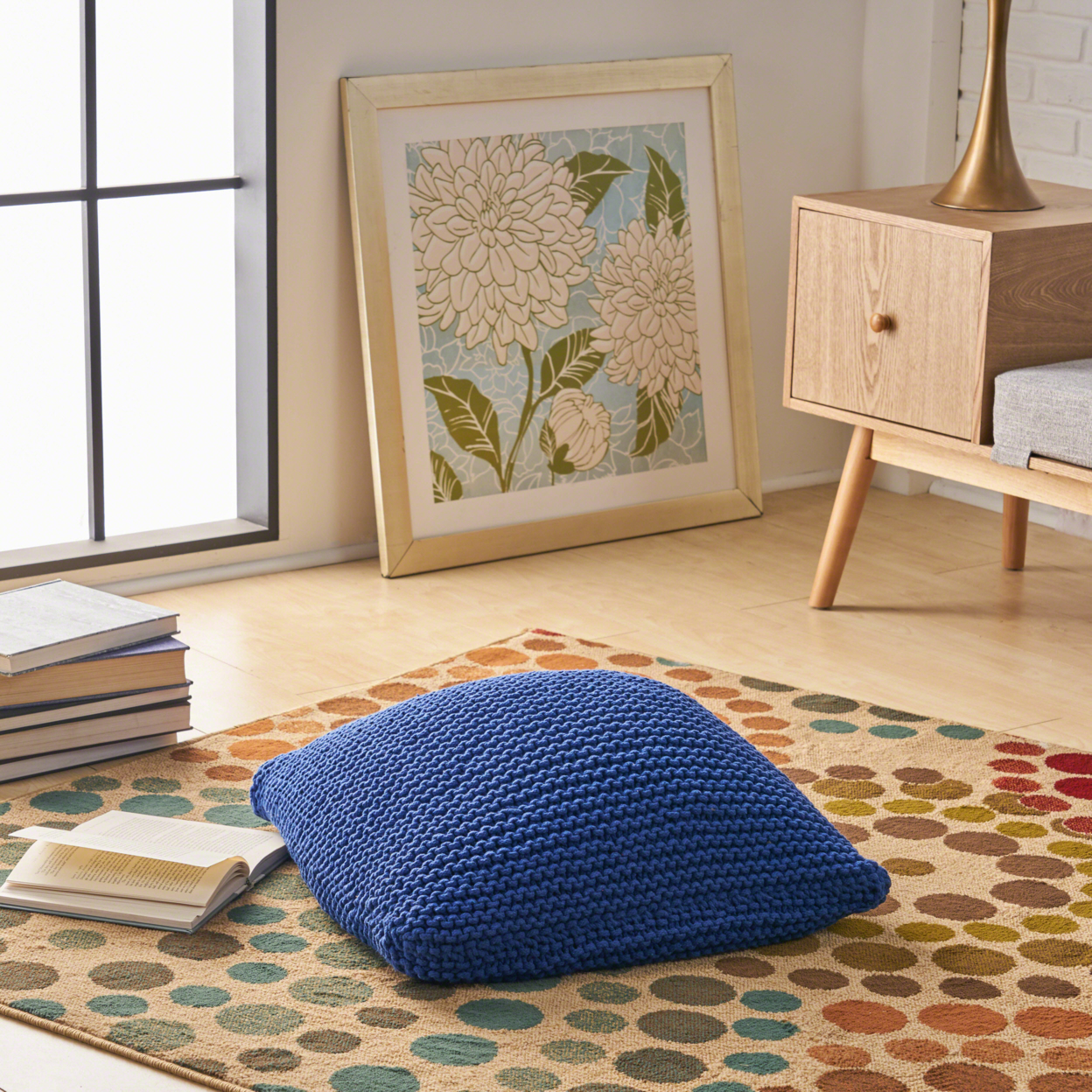 Cary Knitted Cotton Floor Cushion - Navy