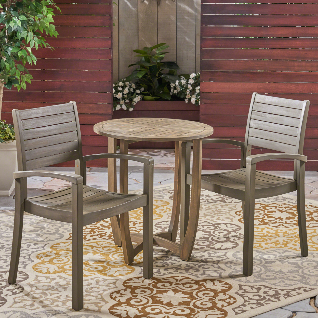 Cathy Outdoor 2-Seater Acacia Wood Bistro Set - Gray