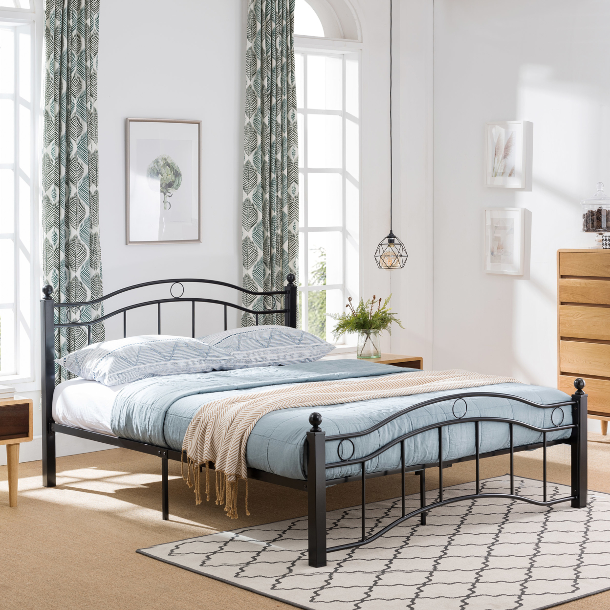 Cole Contemporary Iron Queen Bed Frame - Hammered Copper
