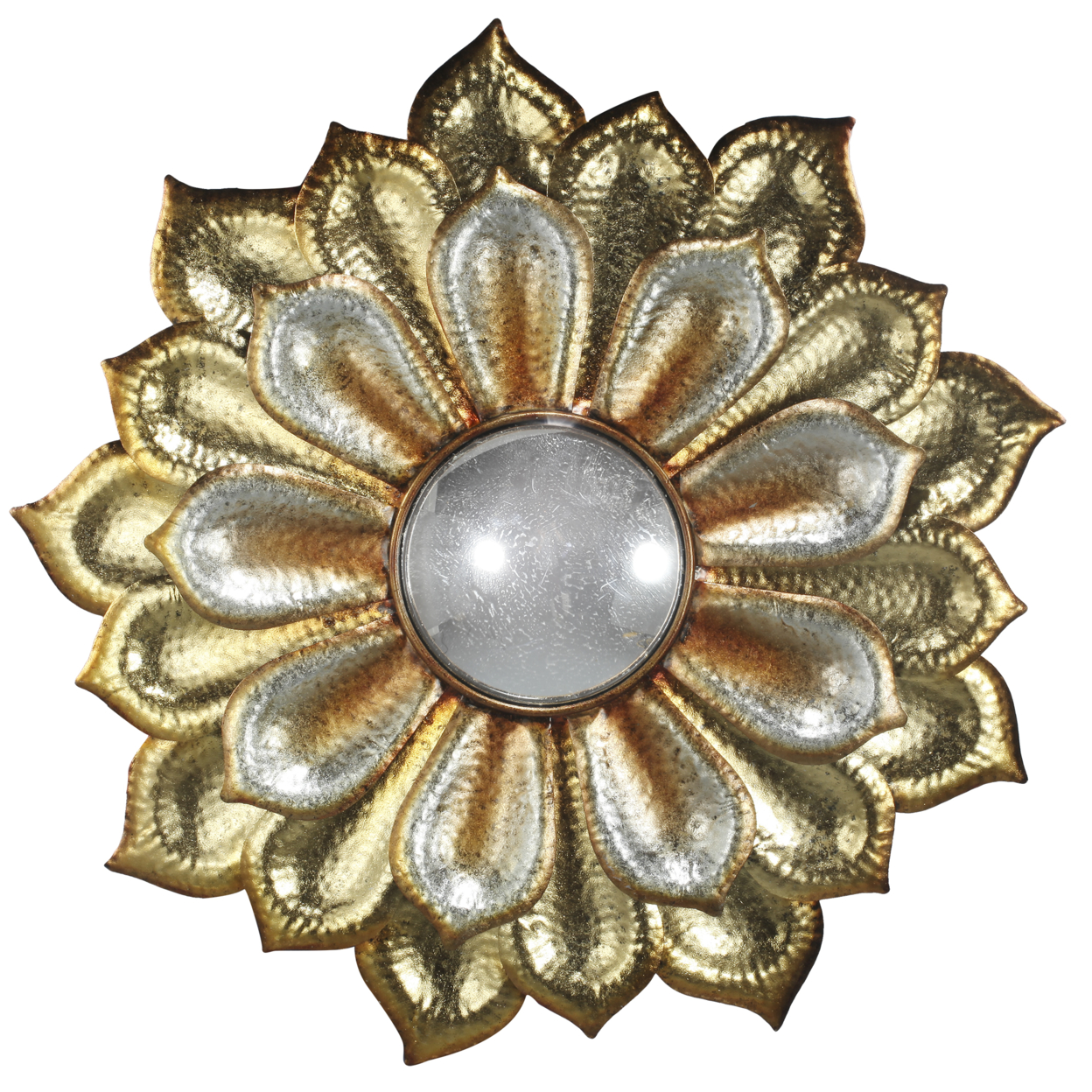 Metal And Acrylic Decorative Wall Hanging Mirror With Flower Shaped Design, Gold- Saltoro Sherpi