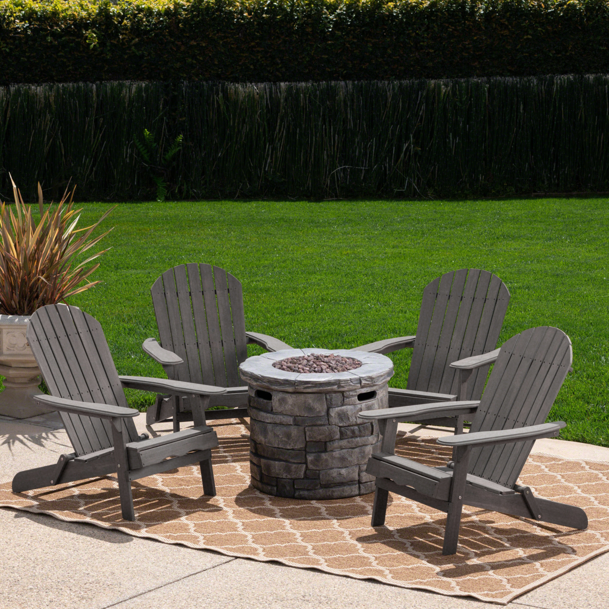 David Outdoor 5 Piece Adirondack Chair Set With Fire Pit - Grey