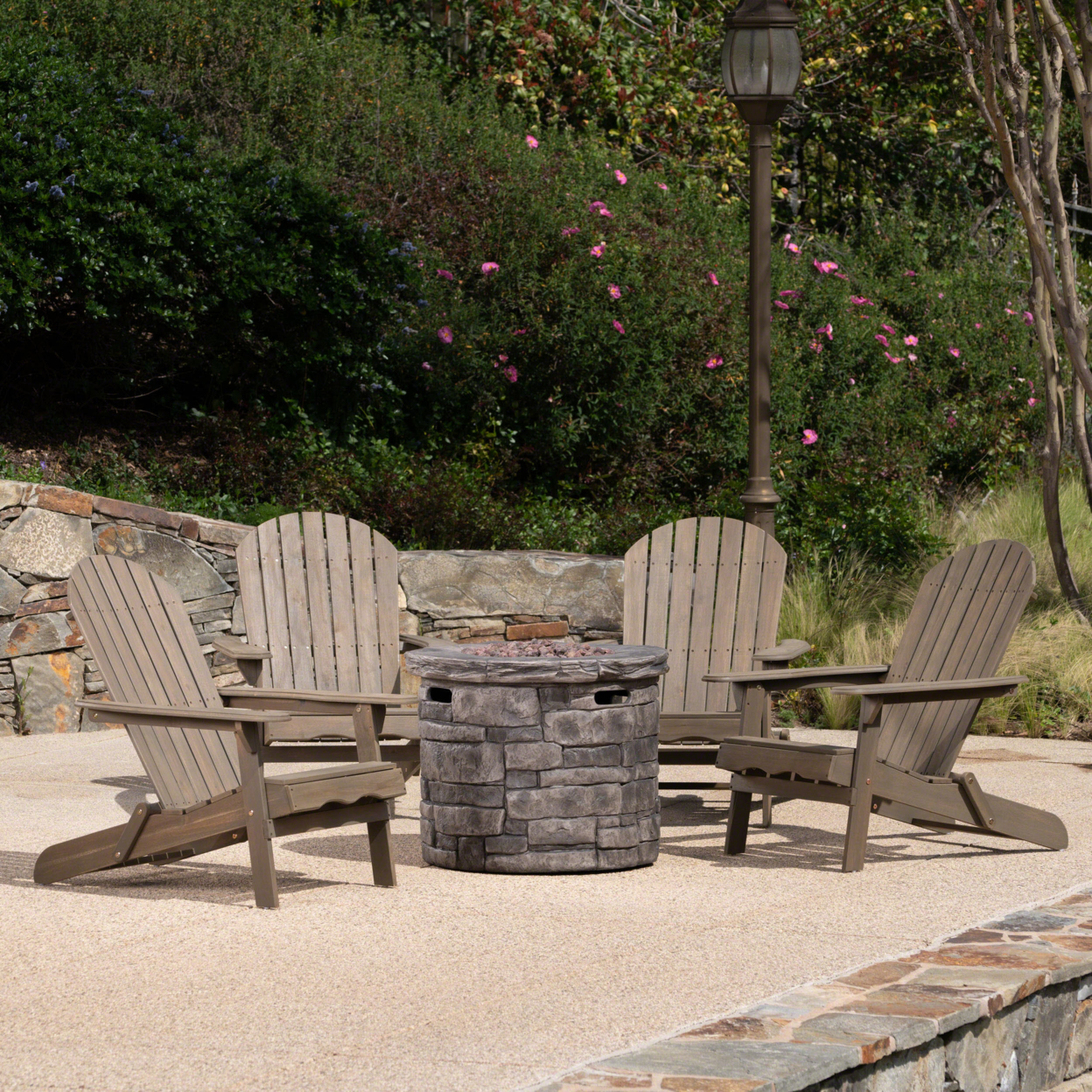 David Outdoor 5 Piece Adirondack Chair Set With Fire Pit - Grey