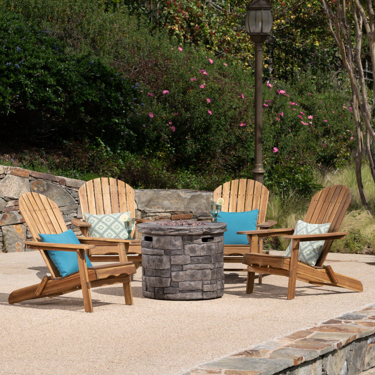 David Outdoor 5 Piece Adirondack Chair Set With Fire Pit - Natural