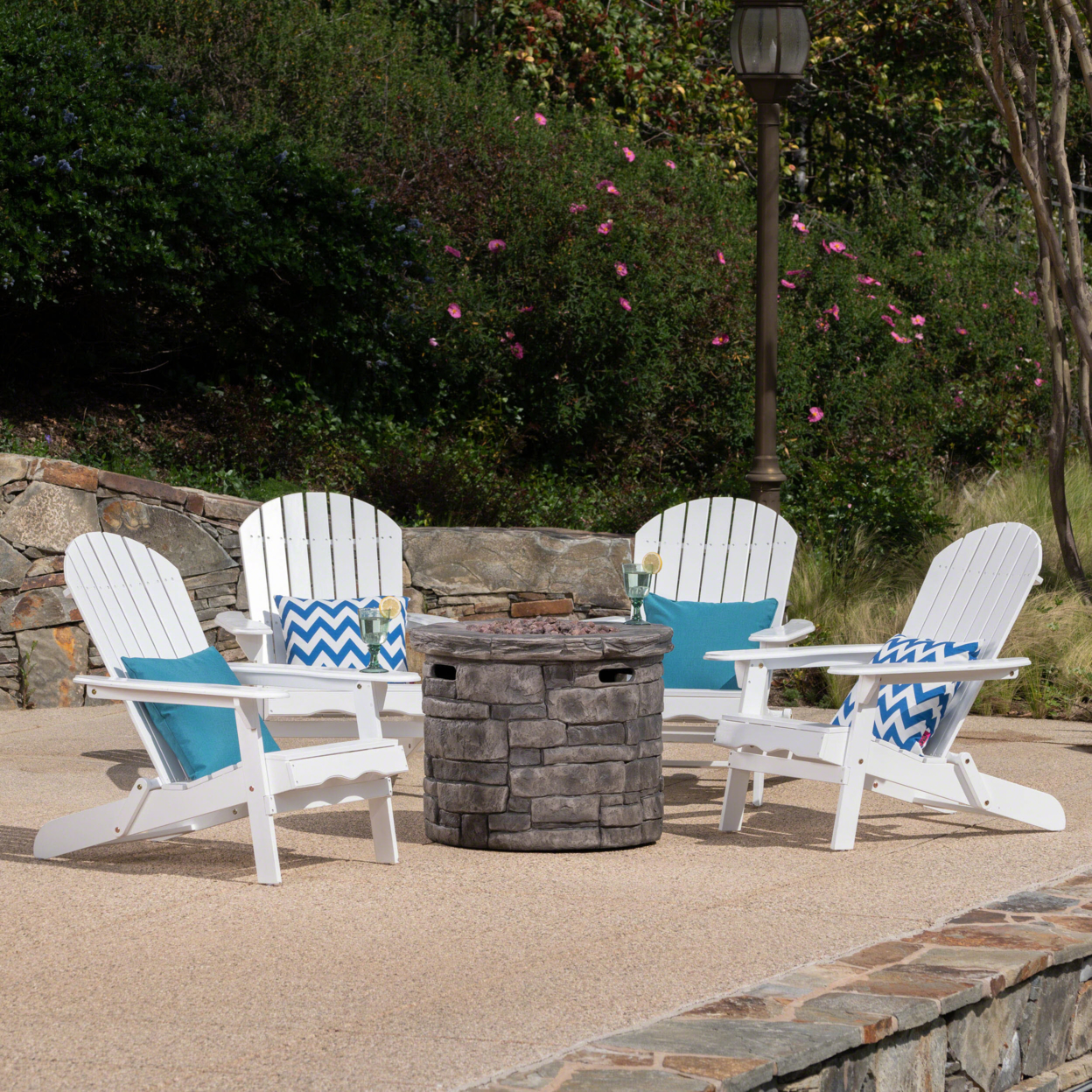 David Outdoor 5 Piece Adirondack Chair Set With Fire Pit - White