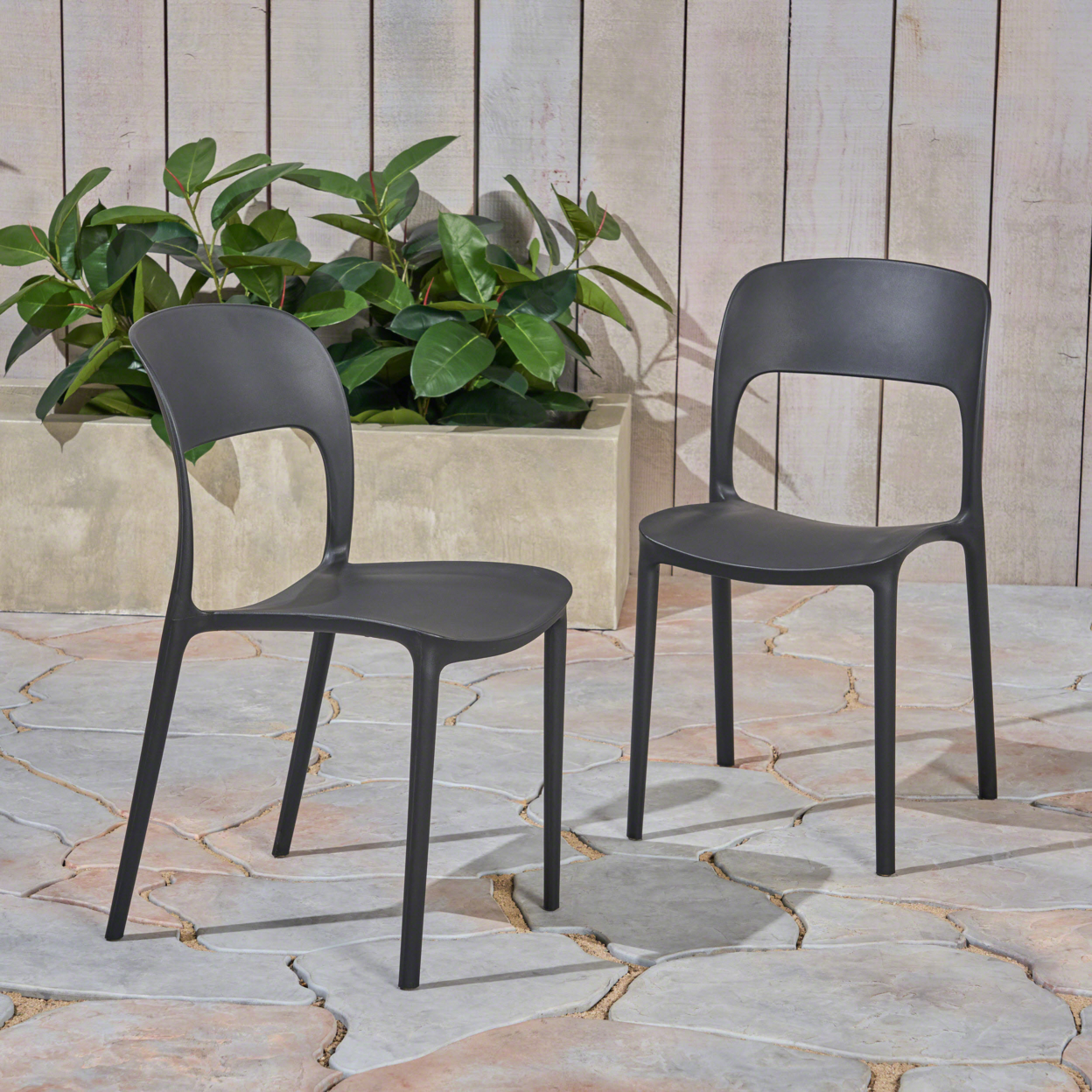 Dean Outdoor Plastic Chairs (Set Of 2) - Black, Set Of 4