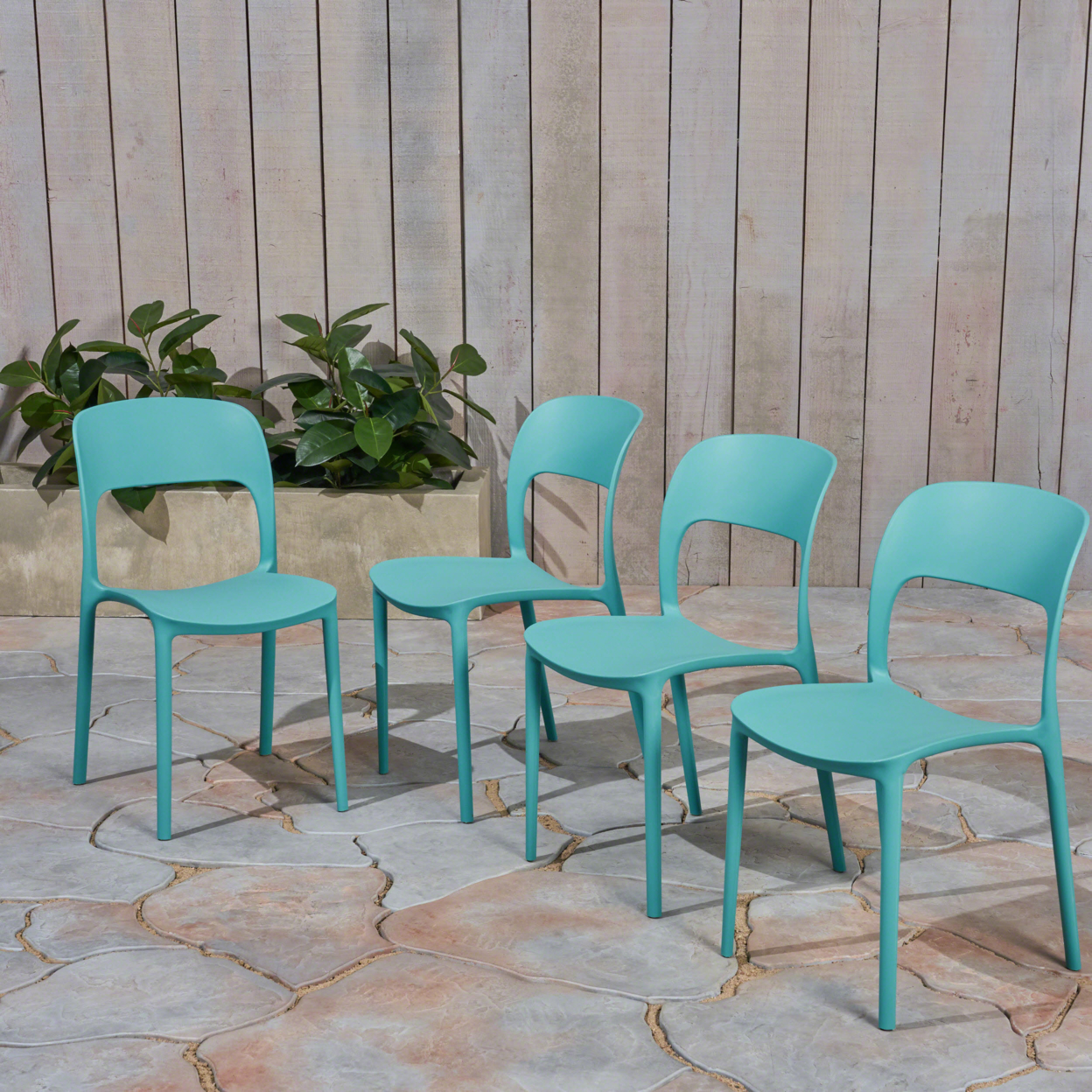 Dean Outdoor Plastic Chairs (Set Of 2) - Teal, Set Of 2