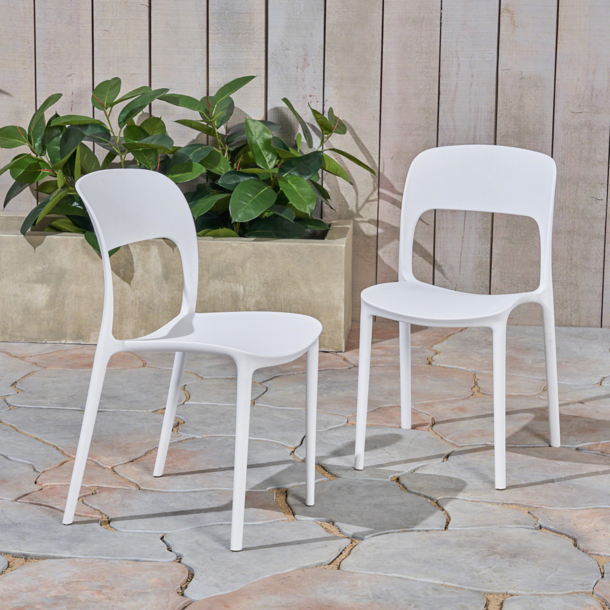 Dean Outdoor Plastic Chairs (Set Of 2) - White, Set Of 2