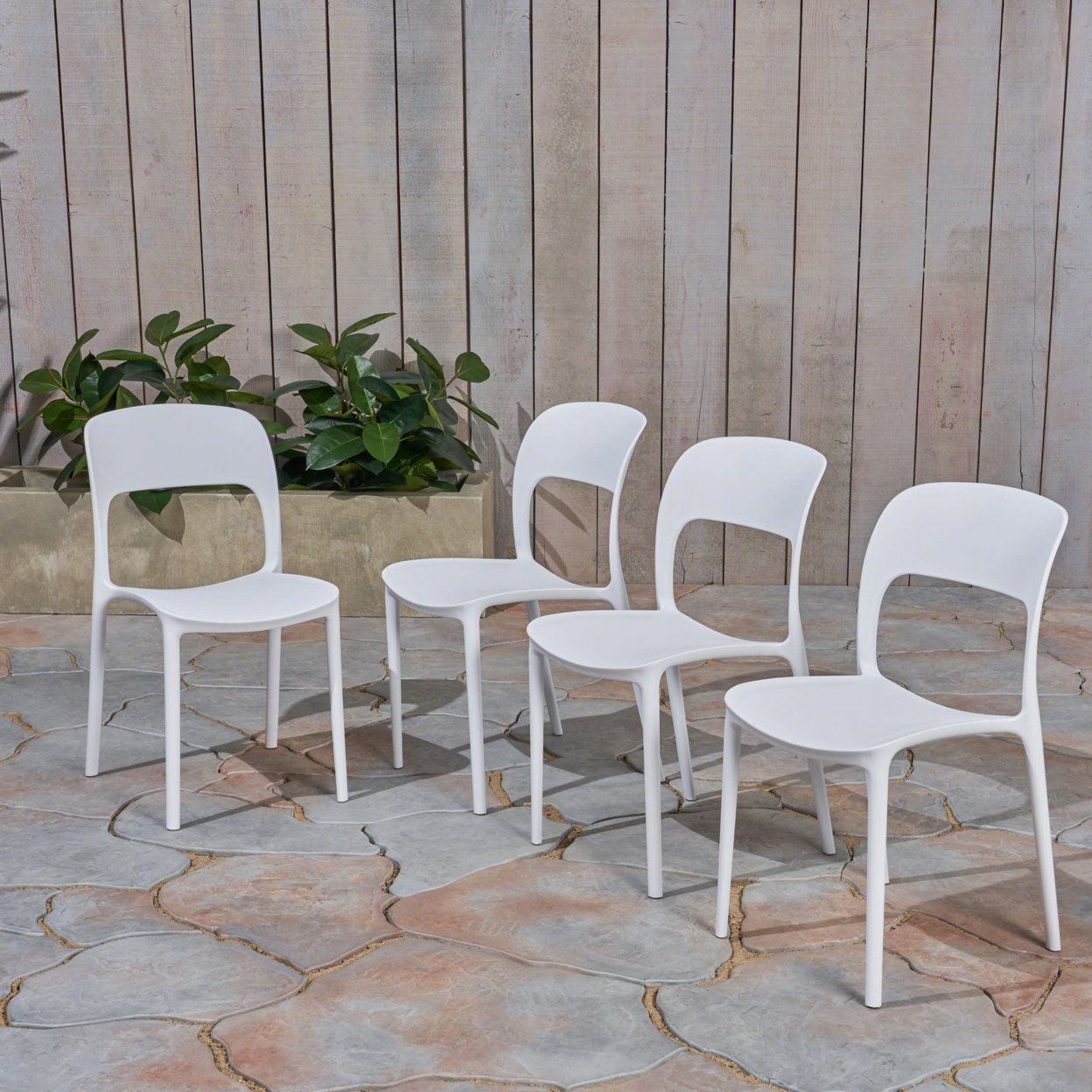 Dean Outdoor Plastic Chairs (Set Of 2) - White, Set Of 4