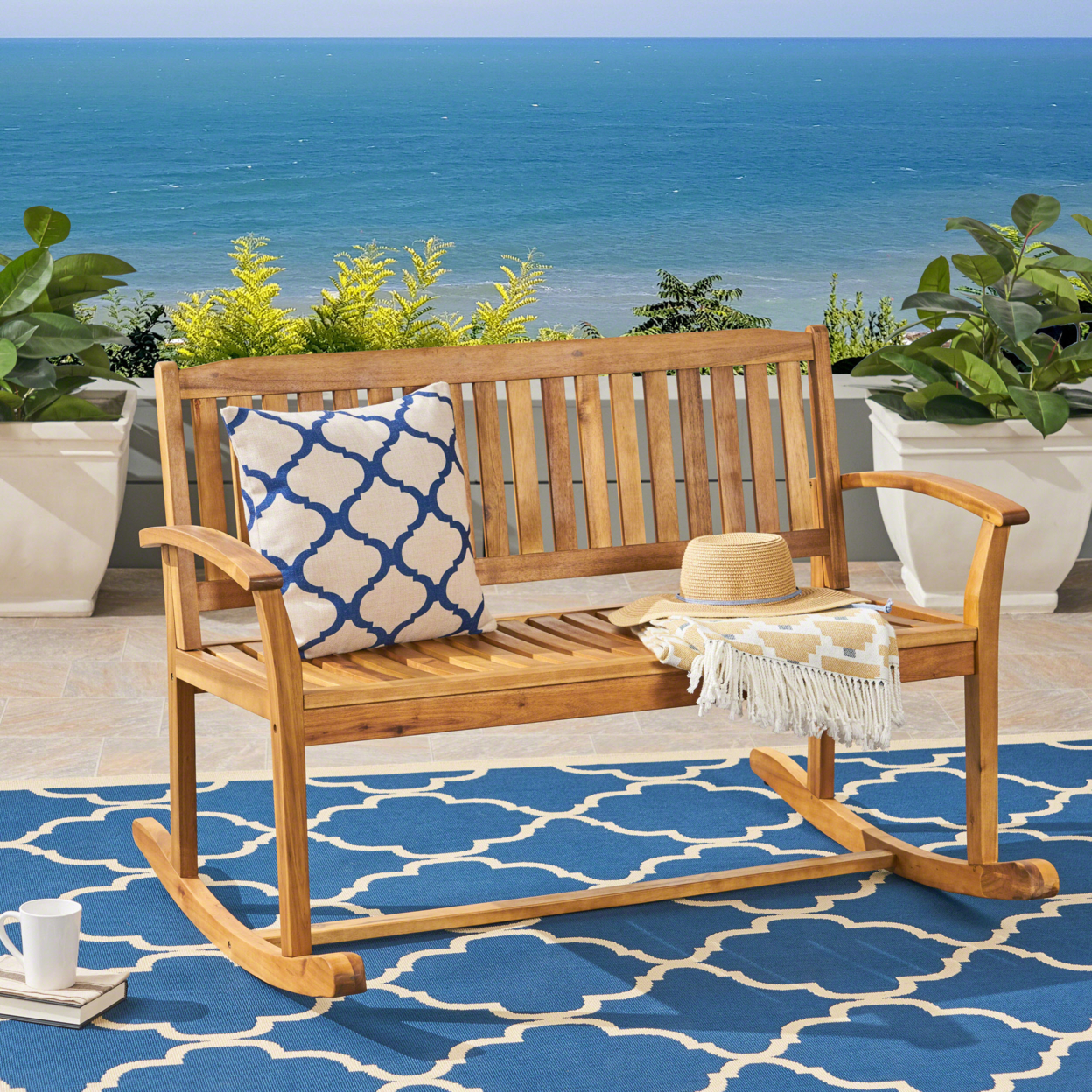 Dexter Patio Rocking Love Seat - Natural Stain