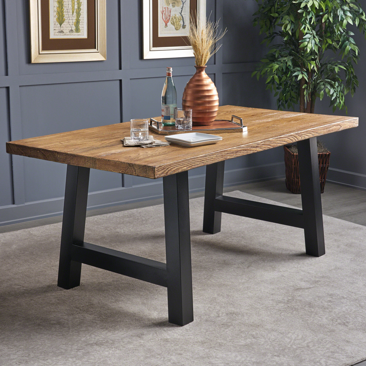 Edward Indoor Light Weight Concrete Dining Table - Natural Oak