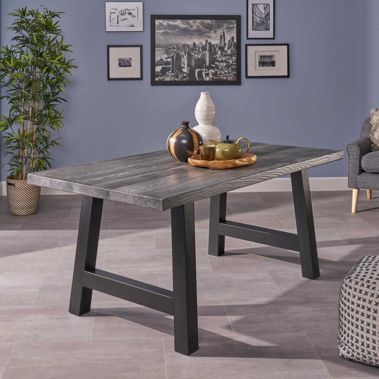 Edward Indoor Light Weight Concrete Dining Table - Natural Gray