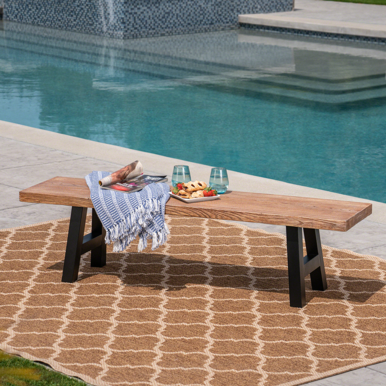 Edward Outdoor Light Weight Concrete Dining Bench - Natural Gray
