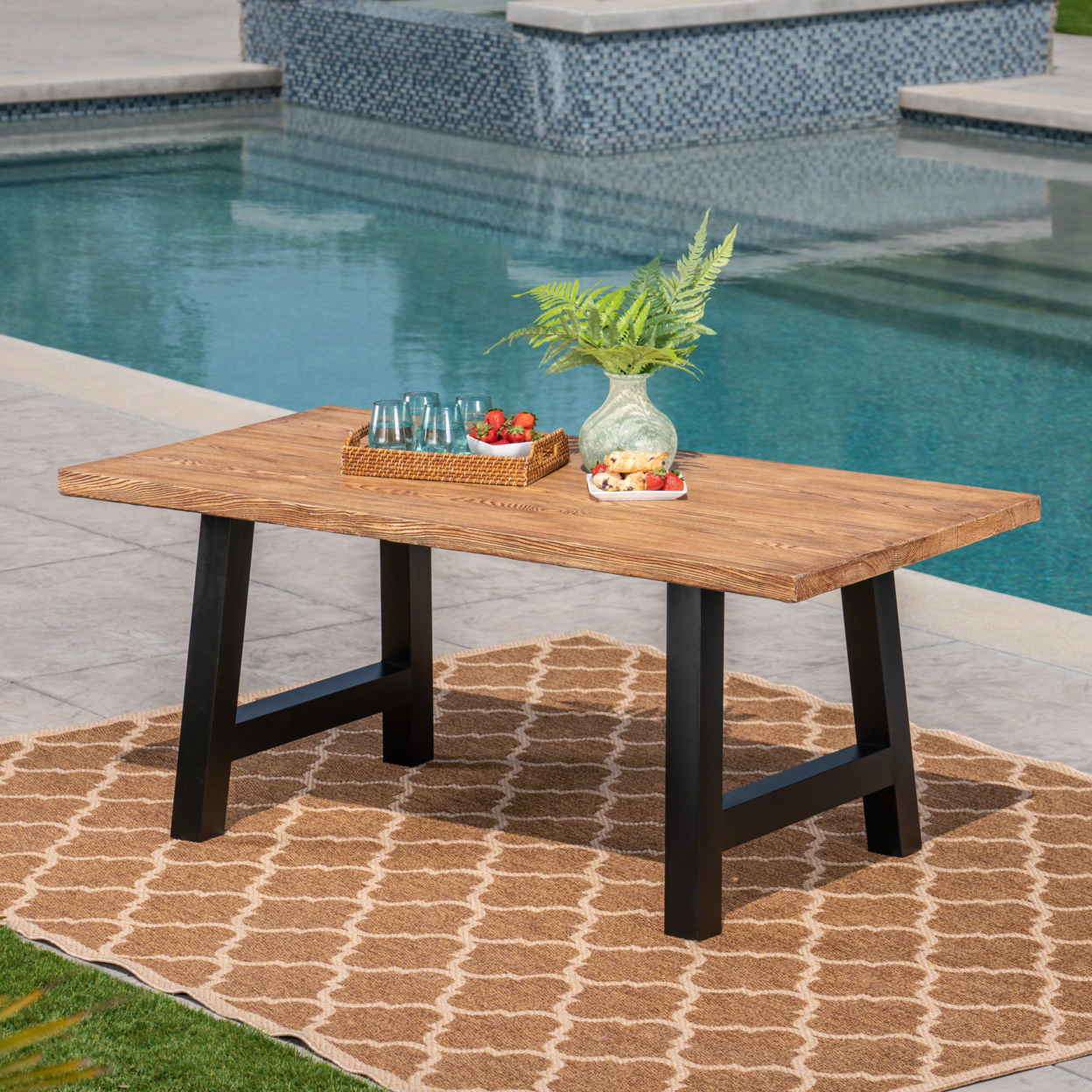 Edward Outdoor Light Weight Concrete Dining Table - Natural Gray