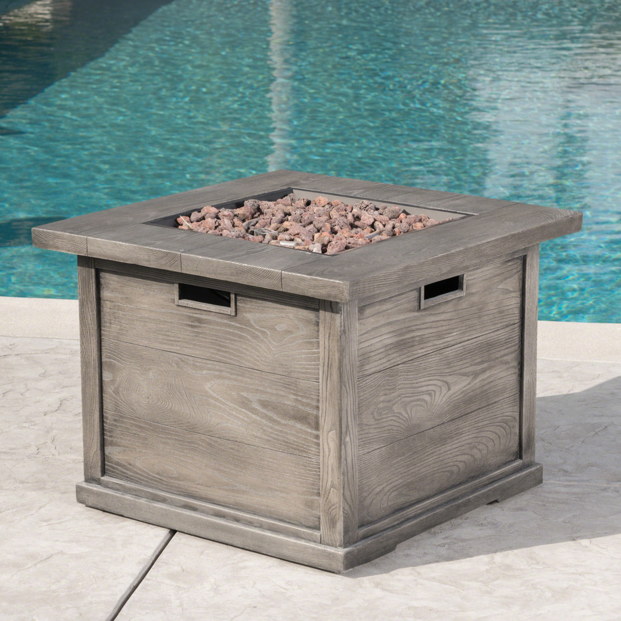Ellesmere Outdoor Wood Patterned Square Gas Fire Pit - Gray Wood Pattern