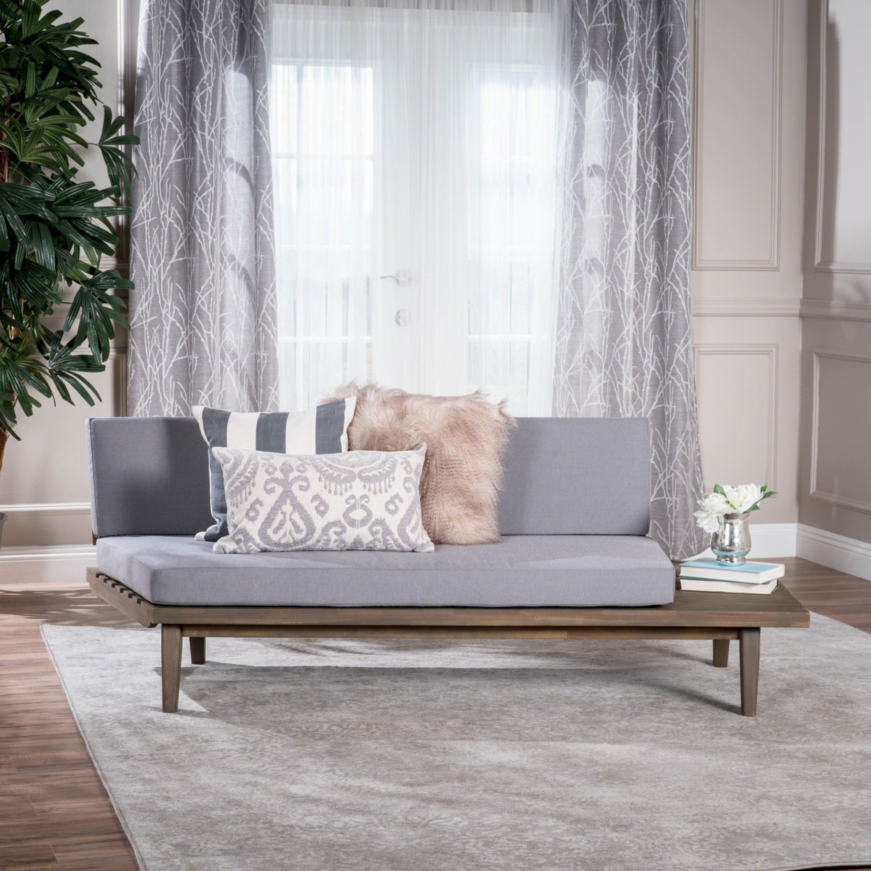 Emmory Indoor Minimalist Wood Right Sided Sofa - Grey
