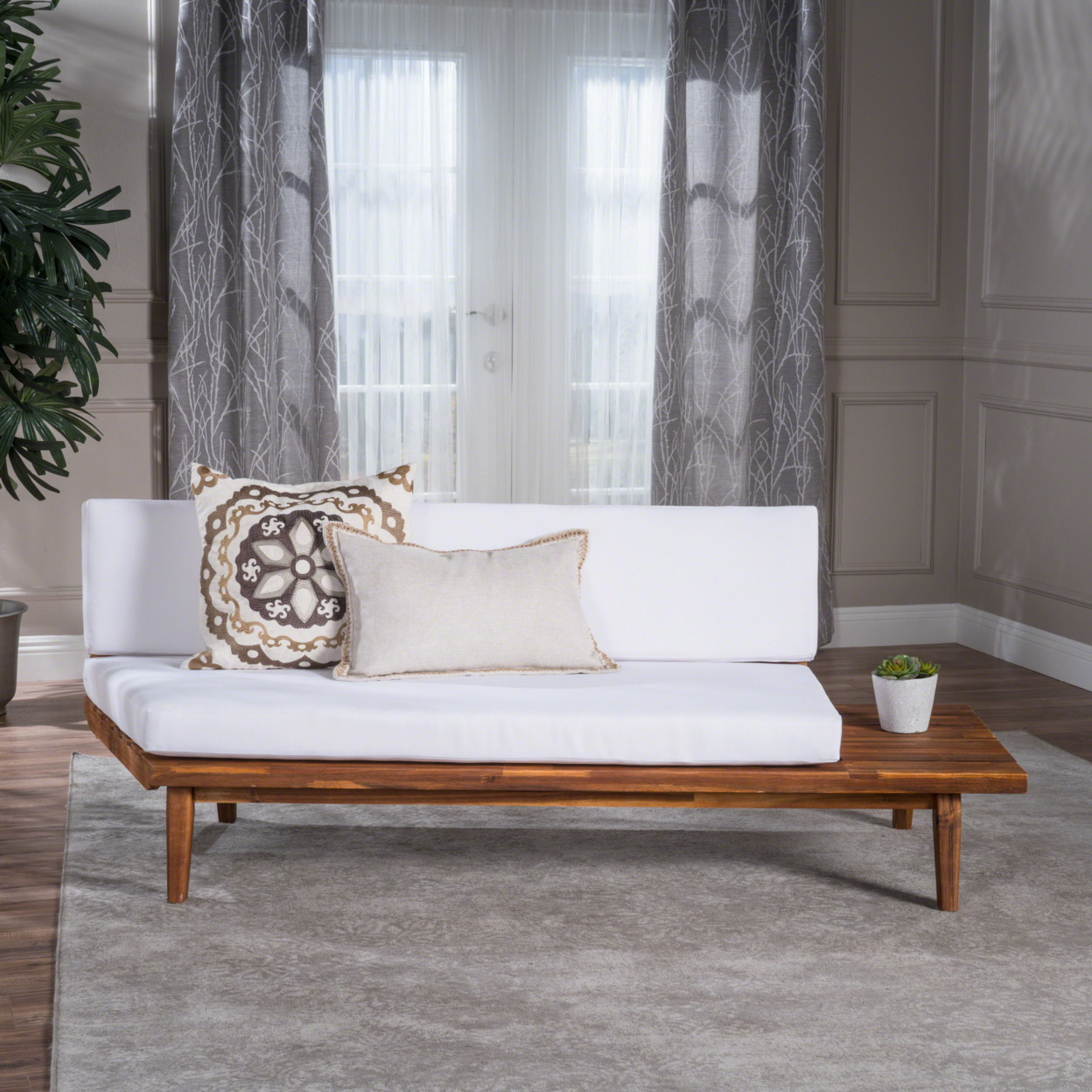 Emmory Indoor Minimalist Wood Right Sided Sofa - Sandblast