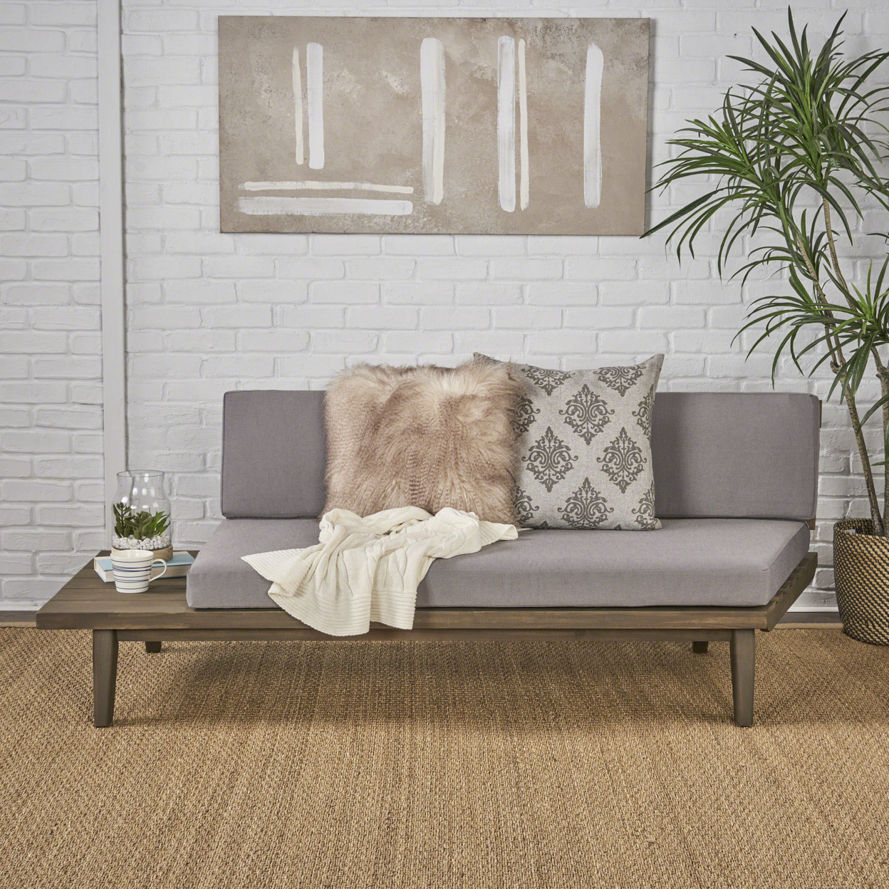 Emmory Indoor Minimalist Wood Left Sided Sofa - Grey